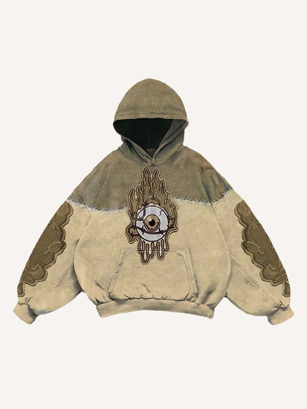 Sudadera con capucha y bolsillos inclinados con estampado de calcomanías falsas de ojos en bloques de color 