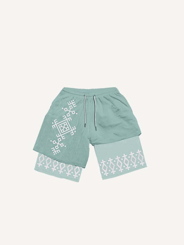 Pantalones cortos falsos de dos piezas con estampado gráfico y cordón en la cintura