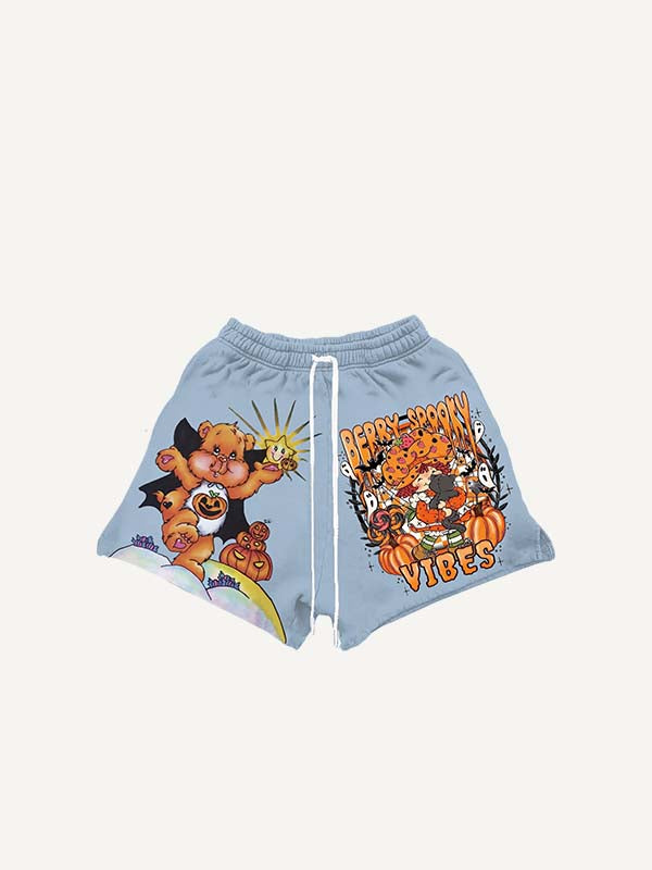 Halloween Care Bears&Strawberry Shortcake Print Drawstring Waist Shorts