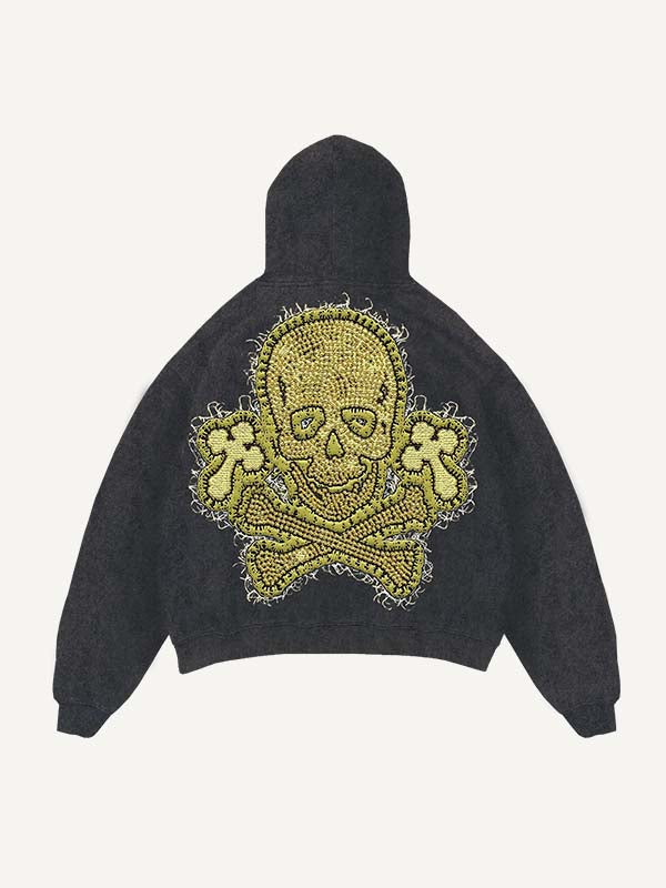 Sudadera con capucha y bolsillos inclinados con estampado de cruz y calavera lavada y desgastada