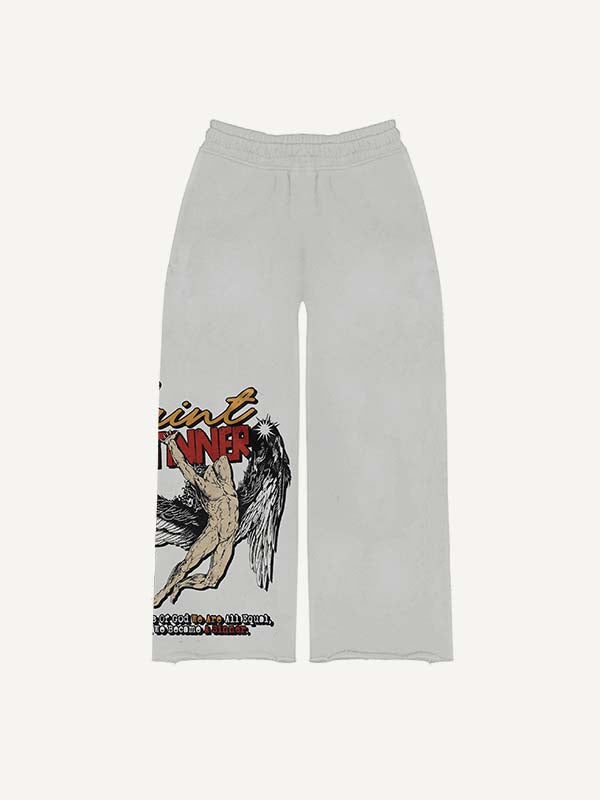 Figure&Wing&Letter Print Elastic Waist Pants