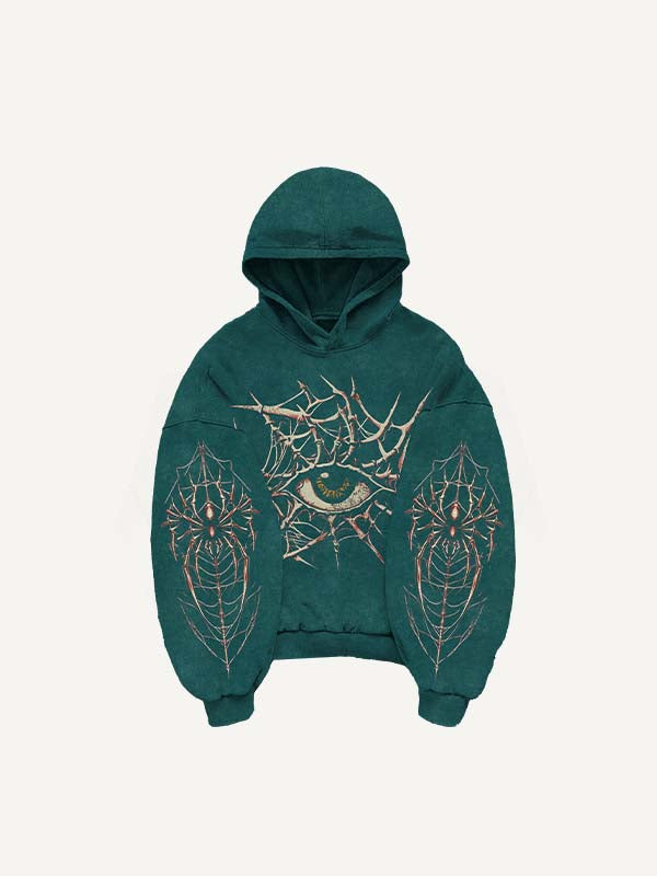 Sudadera con capucha y bolsillos inclinados con estampado de ojos, letras y gráficos 