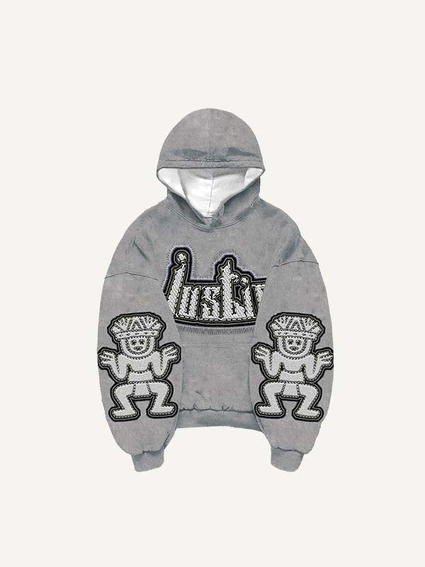 Sudadera con capucha y bolsillos inclinados con estampado de calcomanías falsas de figuras y letras 