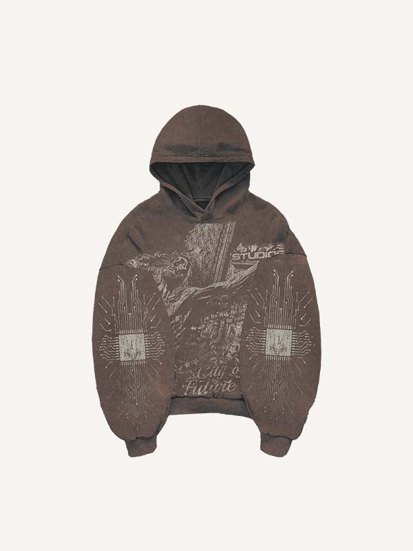 Cross&Juses Graphic Print Slant Pockets Hoodie