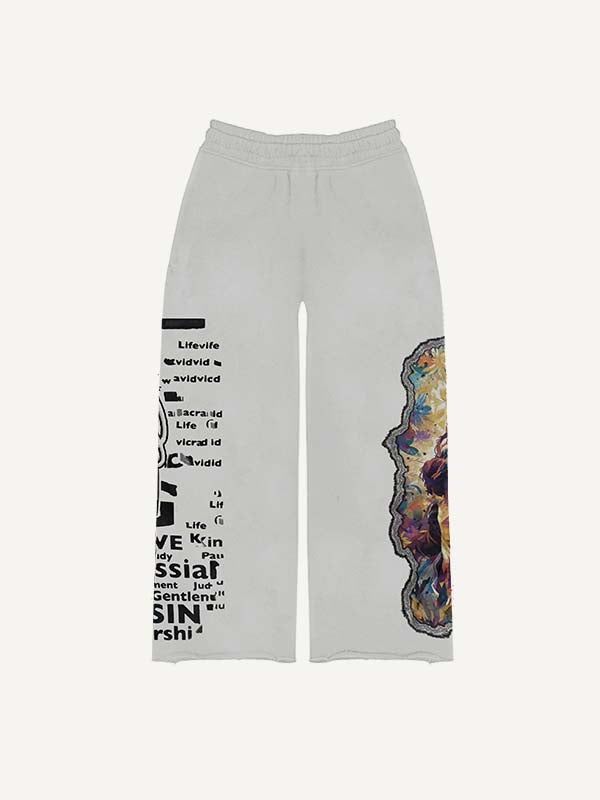 Jesus&Letter Print Elastic Waist Pants