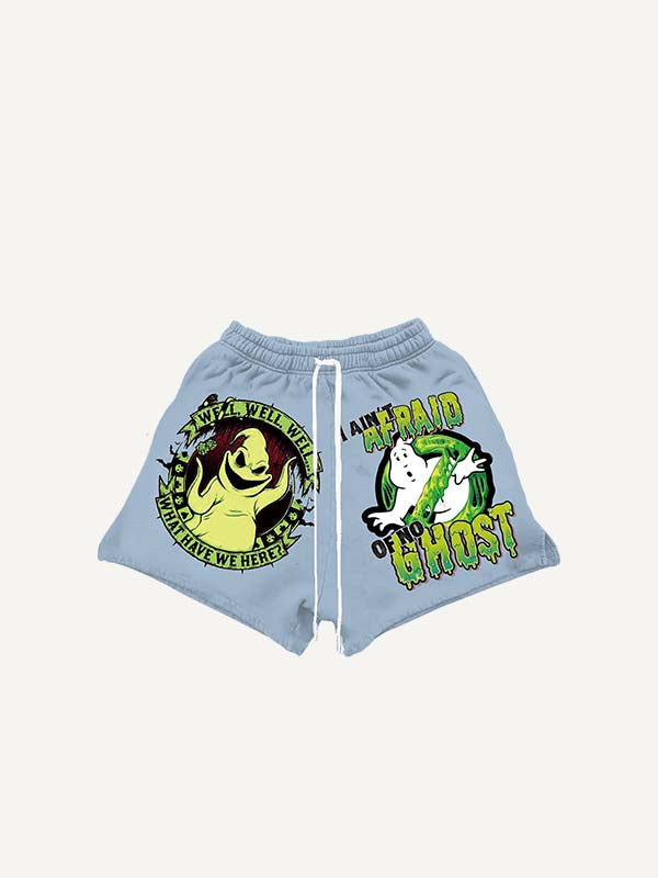 Halloween Ghost&Graphic&Letter Print Drawstring Waist Shorts