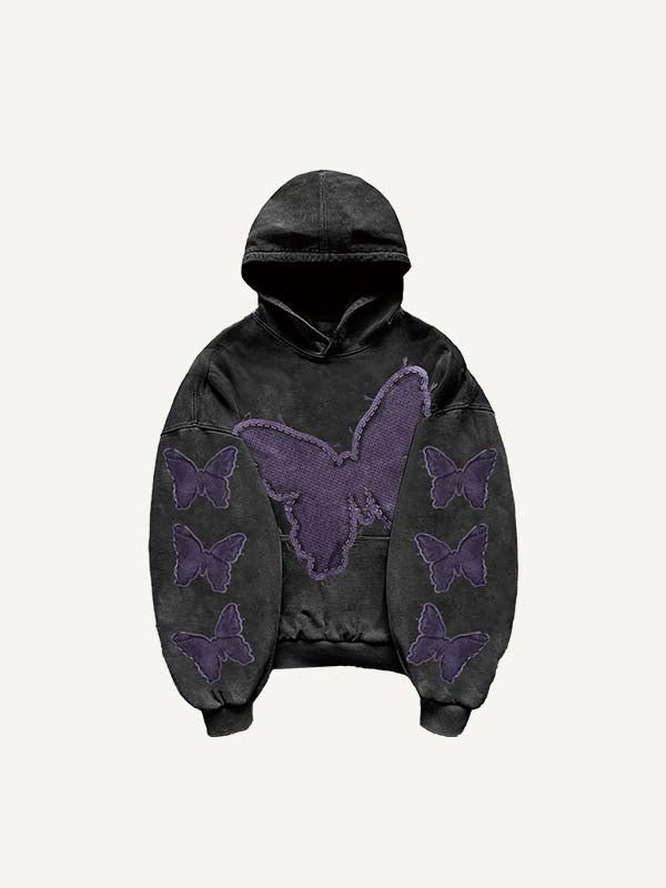 Butterfly Faux Decal Print Slant Pockets Hoodie