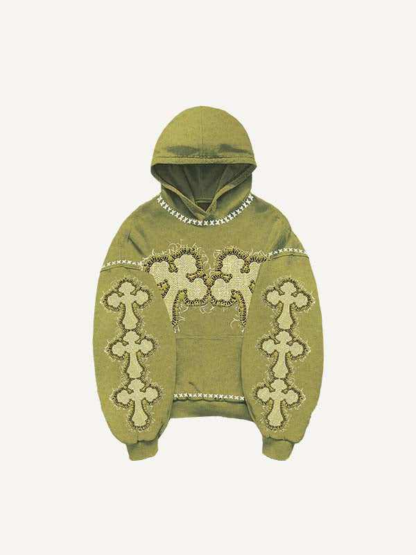 Cross&Skull Faux Decal Print Slant Pockets Hoodie