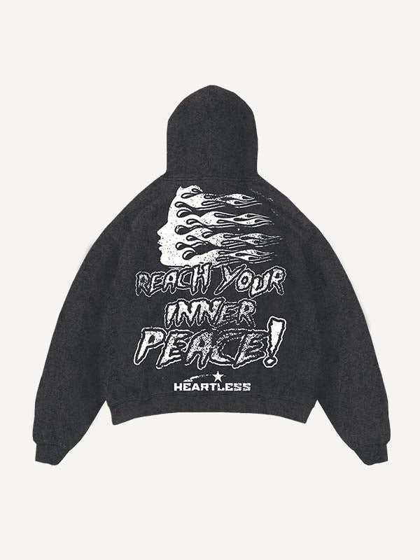 Sudadera con capucha desgastada, lavada, con estampado de esqueleto y letras Heartless y bolsillos inclinados 