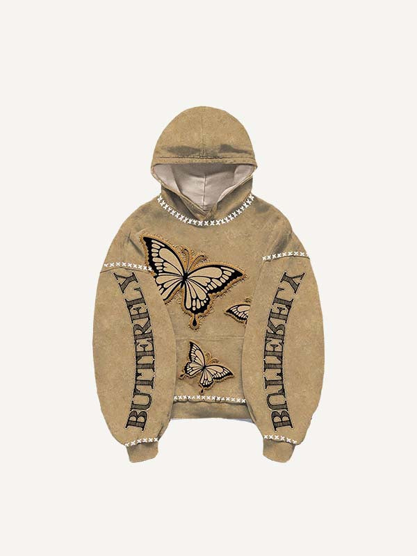Butterfly&Letter Faux Decal Print Slant Pockets Hoodie