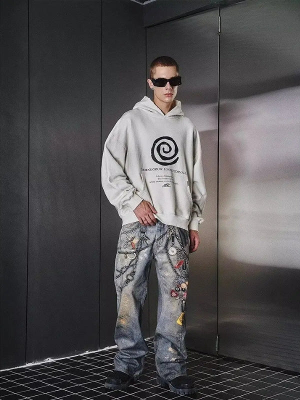 Jeans rectos con cadena de impresión 3D 