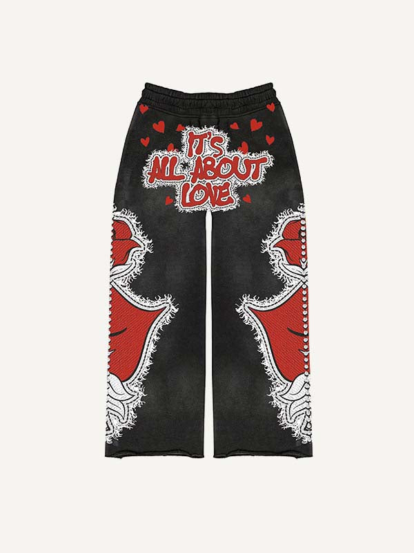 Heart&Letter Faux Decal Print Elastic Waist Pants
