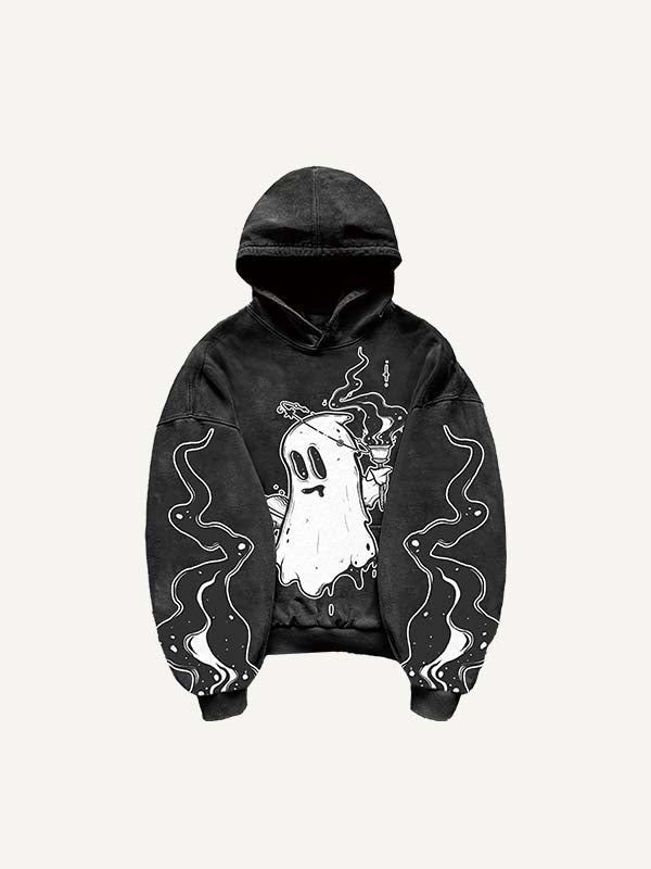 Halloween Ghost&Pistol&Graphic Print Slant Pockets Hoodie
