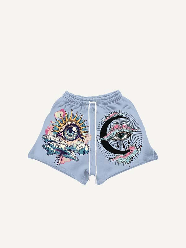 Shorts con cintura con cordón y estampado gráfico de ojos, nubes y luna
