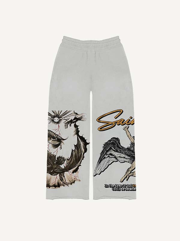Figure&Wing&Eye&Palm&Graphic&Letter Print Elastic Waist Pants