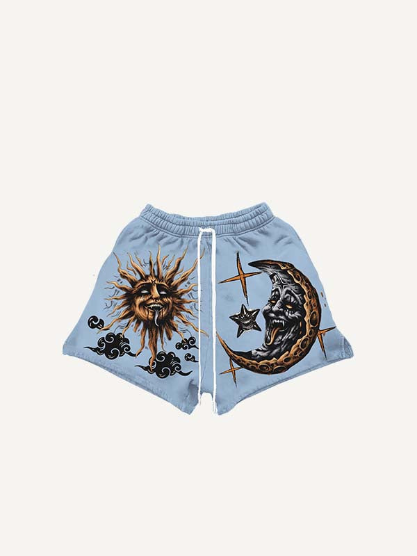 Pantalones cortos con cordón en la cintura con estampado de luna, sol, nubes y estrellas malvadas