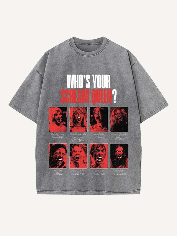 Camiseta de cuello redondo con estampado de terror de Halloween desgastado y lavado 