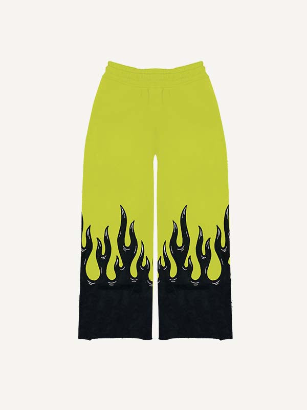 Pantalones con cintura elástica y estampado de calcomanías falsas de fuego en bloques de color 