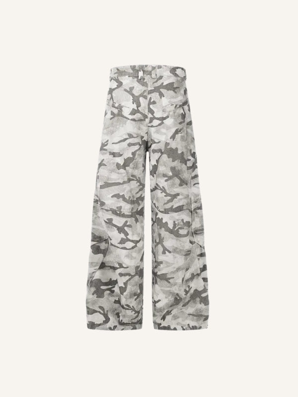 Camo Print Straight Cargo Pants