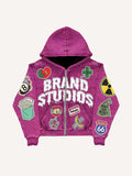 Heart&Skeleton&Graphic&Letter Faux Decal Print Zip Up Hooded Coat