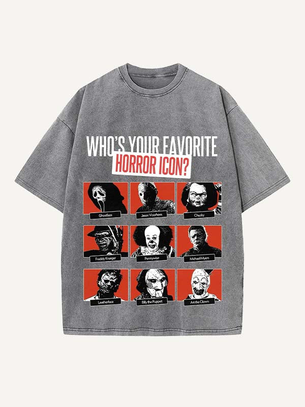 Camiseta de cuello redondo con estampado de terror de Halloween desgastado y lavado