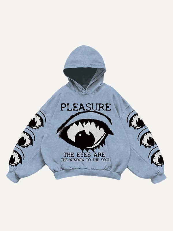 Sudadera con capucha y bolsillos inclinados con estampado de ojos y letras 