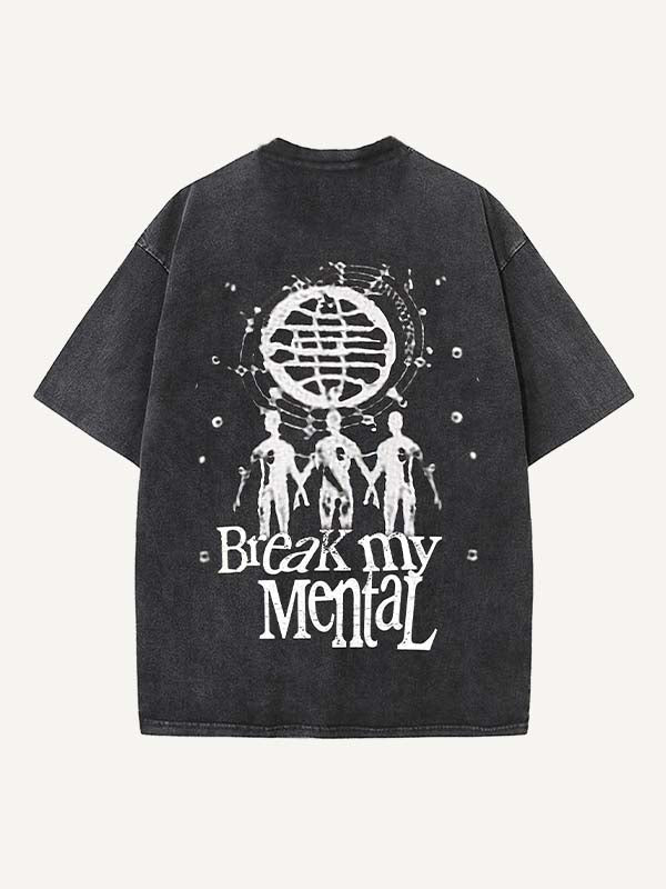 Camiseta de cuello redondo con estampado de cara sonriente, gráfico y letras desgastadas 