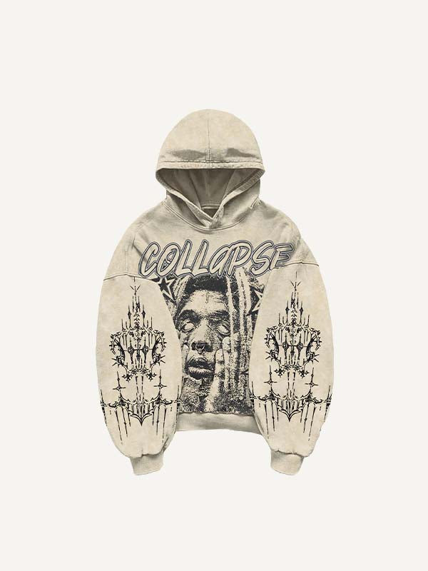 Sudadera con capucha y bolsillos inclinados con estampado gráfico de figura y estrella 