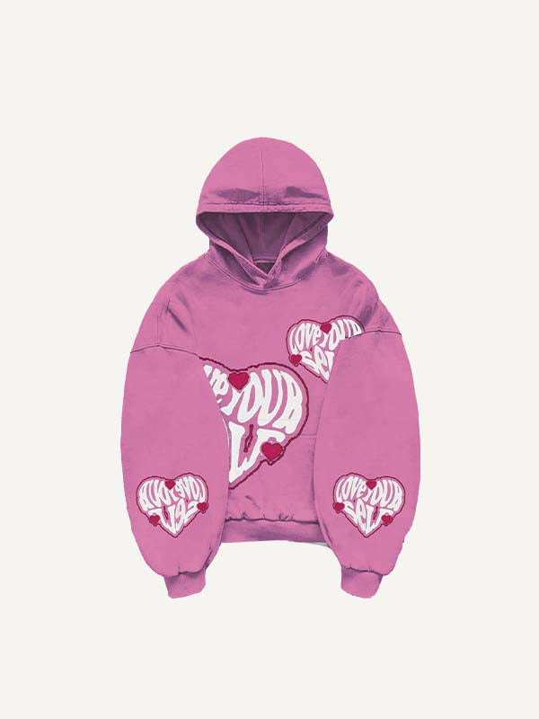 Heart&Letter Faux Decal Print Slant Pockets Hoodie