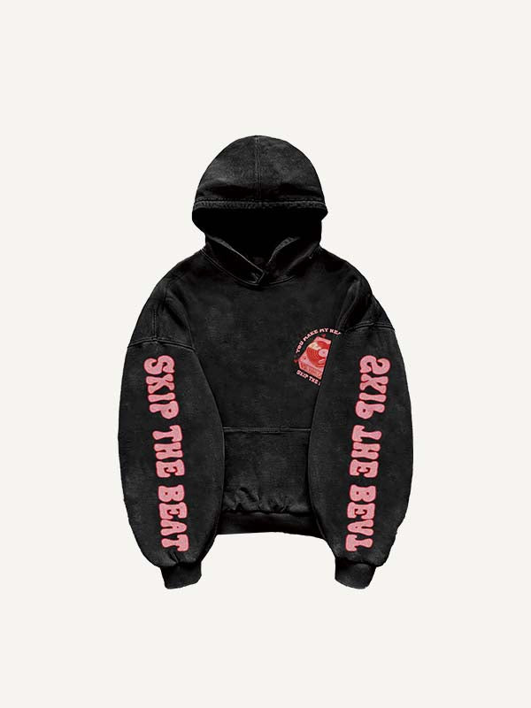 Heart-beating Music Heart&Letter Graphic Print Slant Pockets Hoodie