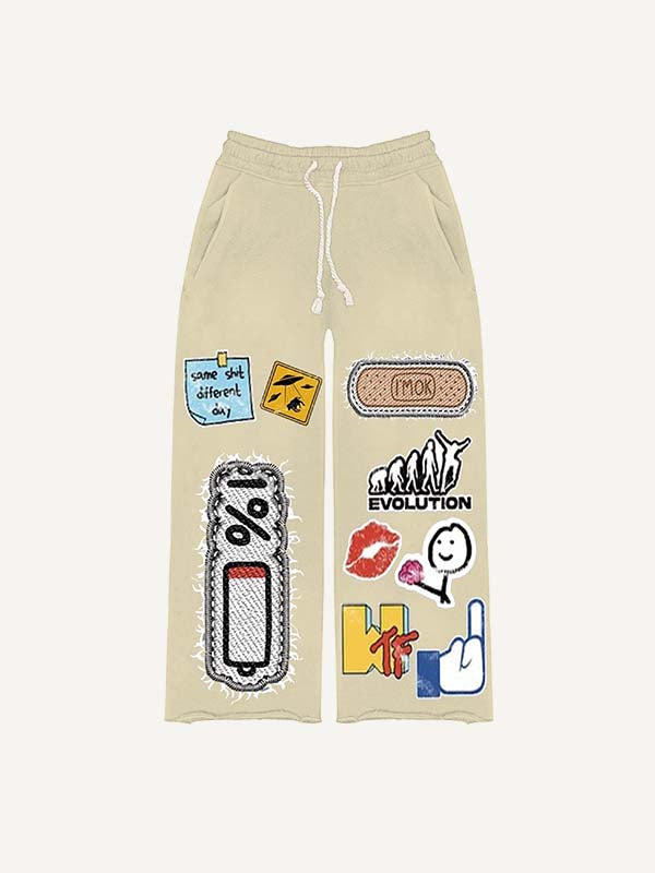 Gesture&Lips&Graphic&Letter Faux Decal Print Elastic Waist Pants