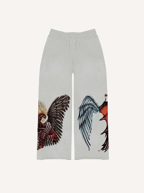 Pantalones con cintura elástica y estampado de mitad ángel, mitad demonio y alas 