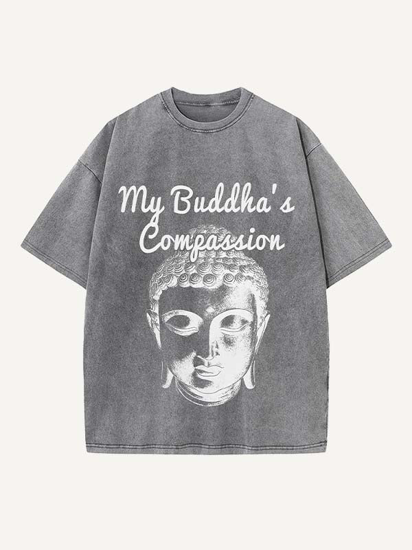 Camiseta de cuello redondo con estampado desgastado y figura lavada 