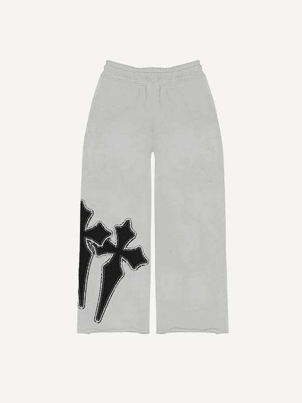 Cross&Letter Faux Decal Print Elastic Waist Pants