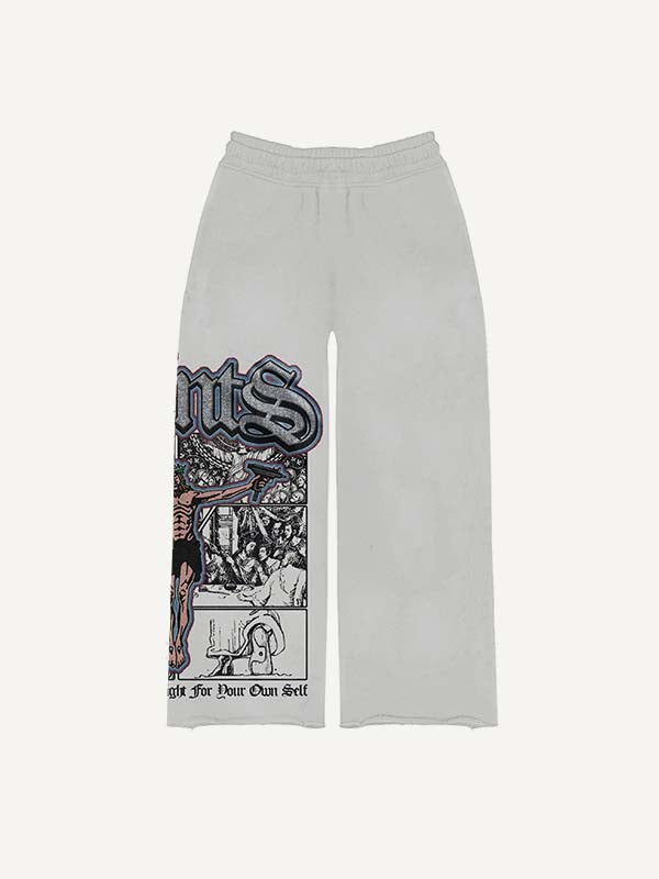 Figure&Gun&Letter Faux Decal Print Elastic Waist Pants