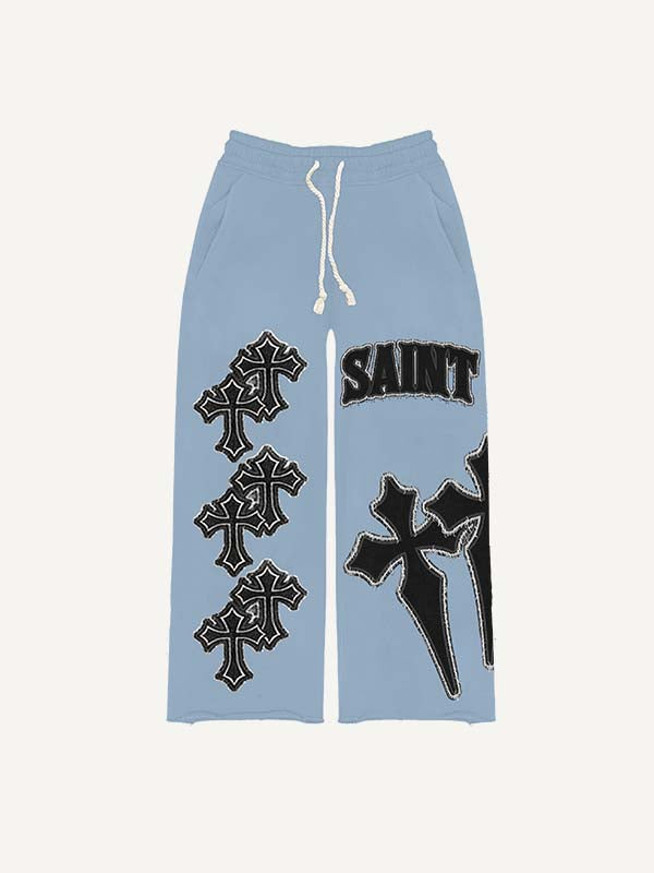 Cross&Letter Faux Decal Print Elastic Waist Pants