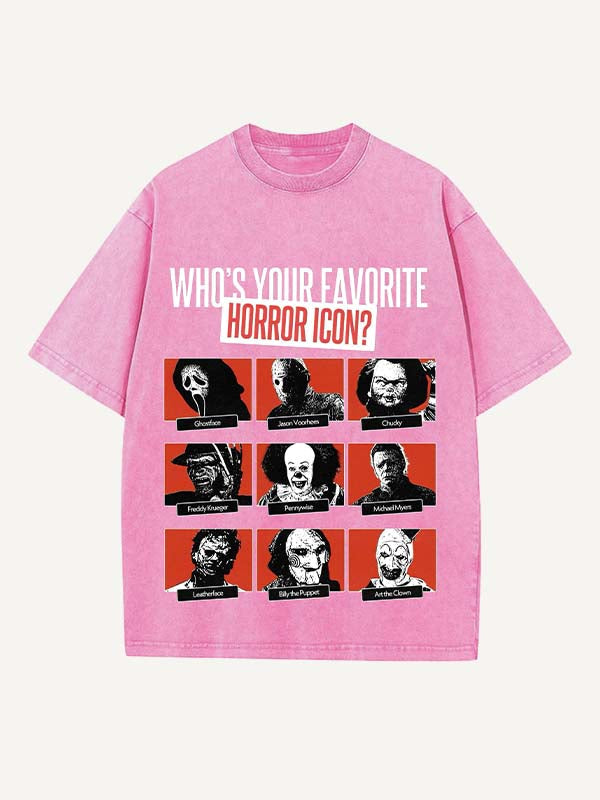 Camiseta de cuello redondo con estampado de terror de Halloween desgastado y lavado