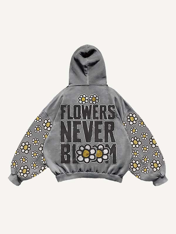 Floral&Letter Print Slant Pockets Hoodie