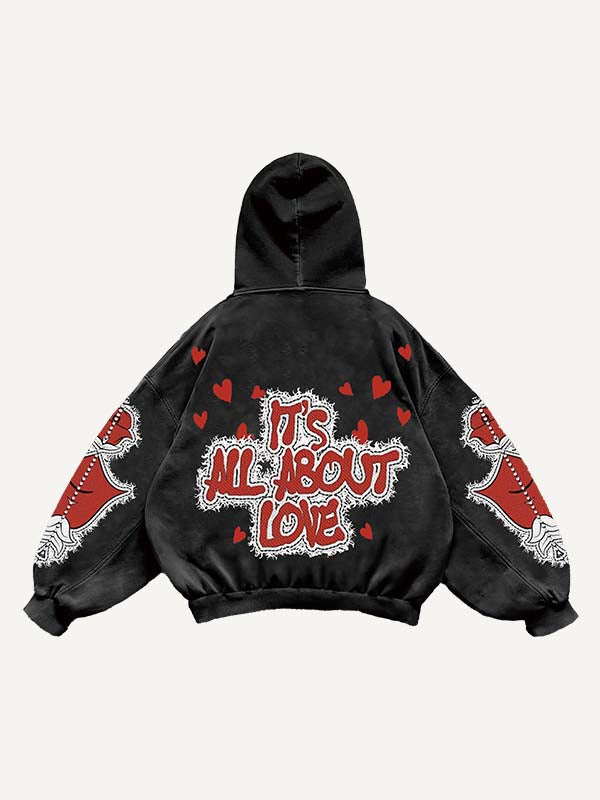 Figure&Heart&Arrow&Letter Faux Decal Print Slant Pockets Hoodie