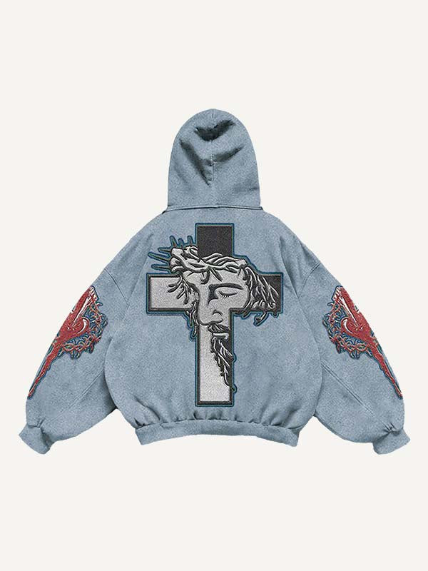 Jesus&Cross&Heart Faux Decal Print Slant Pockets Hoodie