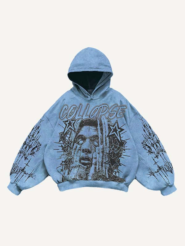 Sudadera con capucha y bolsillos inclinados con estampado gráfico de figura y estrella 