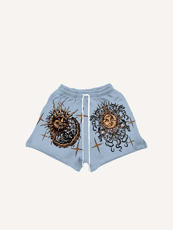 Pantalones cortos con cordón en la cintura y estampado gráfico de sol y luna malvados