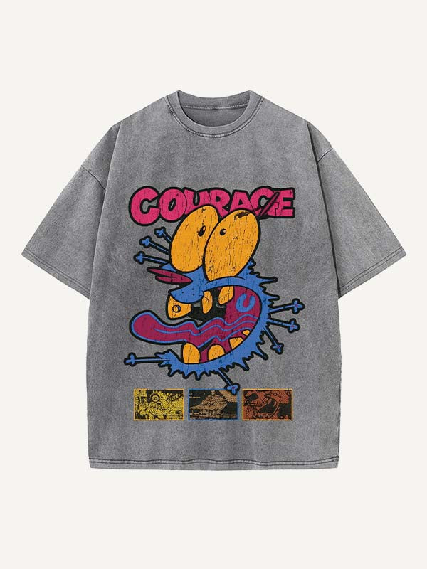 Camiseta de cuello redondo con estampado desgastado, gráfico, animal y letras 