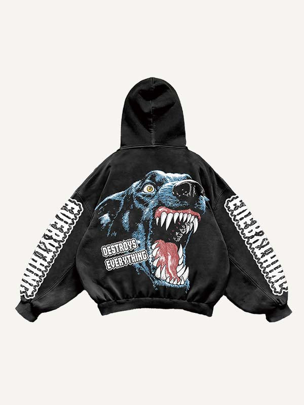 Sudadera con capucha y bolsillos inclinados con estampado de animales y letras 