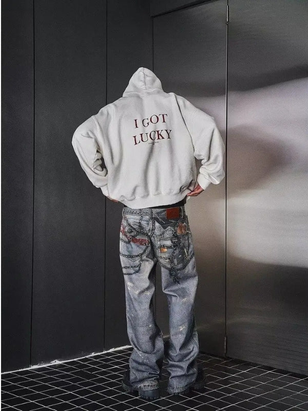 Jeans rectos con cadena de impresión 3D 