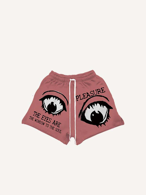 Pantalones cortos con cordón en la cintura y estampado de ojos y letras