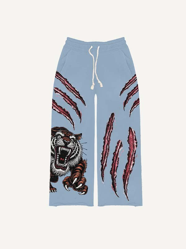 Claw Marks&Tiger&Letter Print Elastic Waist Pants