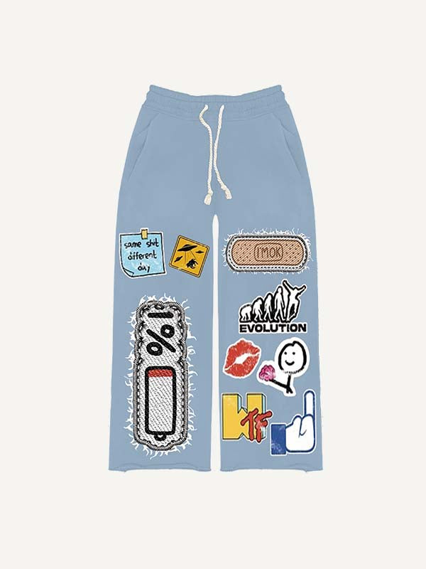 Gesture&Lips&Graphic&Letter Faux Decal Print Elastic Waist Pants
