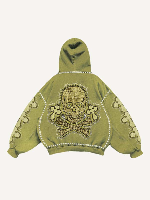 Cross&Skull Faux Decal Print Slant Pockets Hoodie