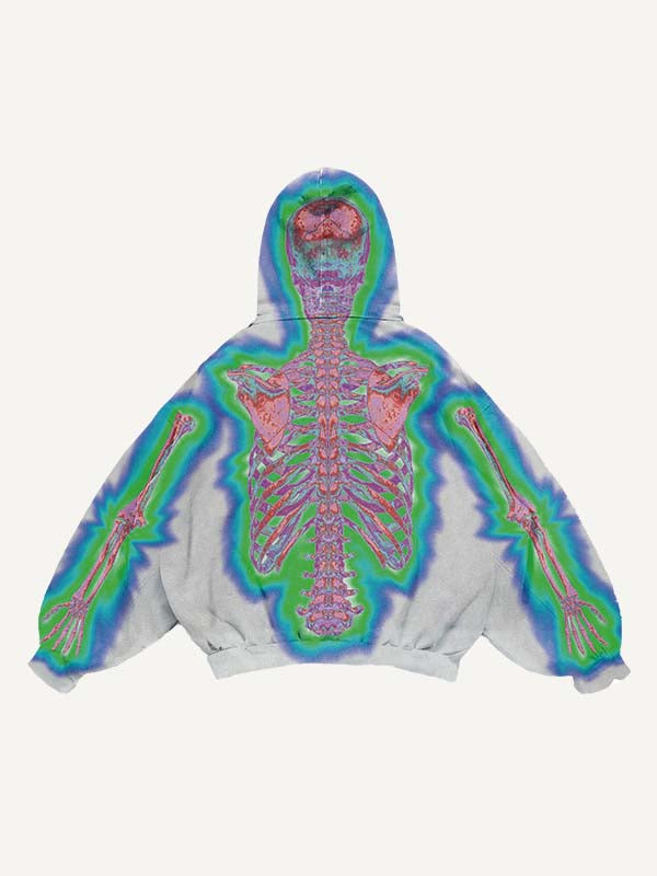 Glow Skeleton Print Slant Pockets Hoodie